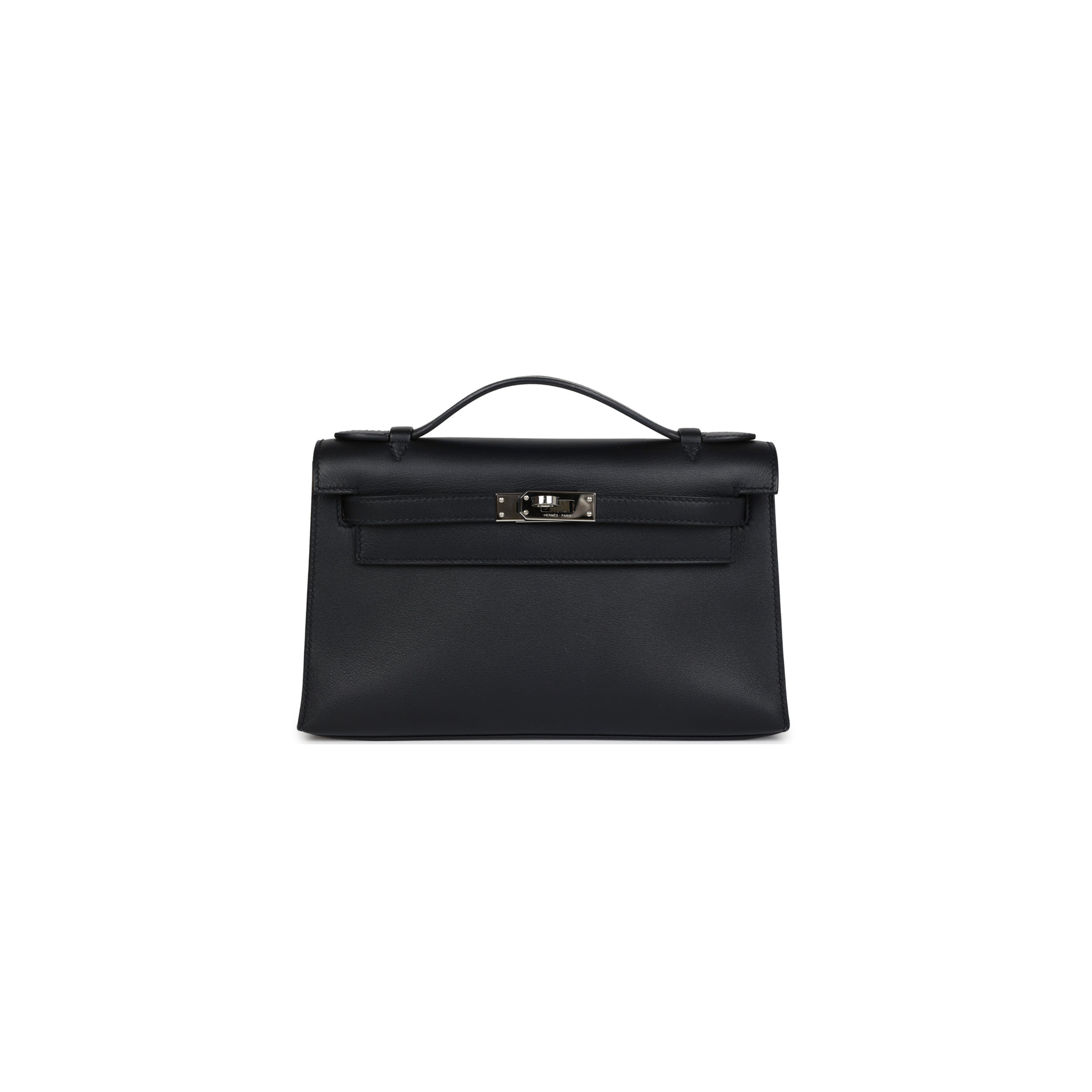 HERMÈS MASTER KELLY POCHETTE BLACK WITH VELVET GREEN SWIFT PALLADIUM HARDWARE (22*14*7cm) 